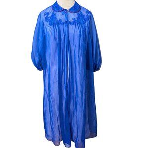 Vintage Robe Gossard Artemis Peignoir 60s Puff Sleeve Chiffon Lingerie Lace Gown